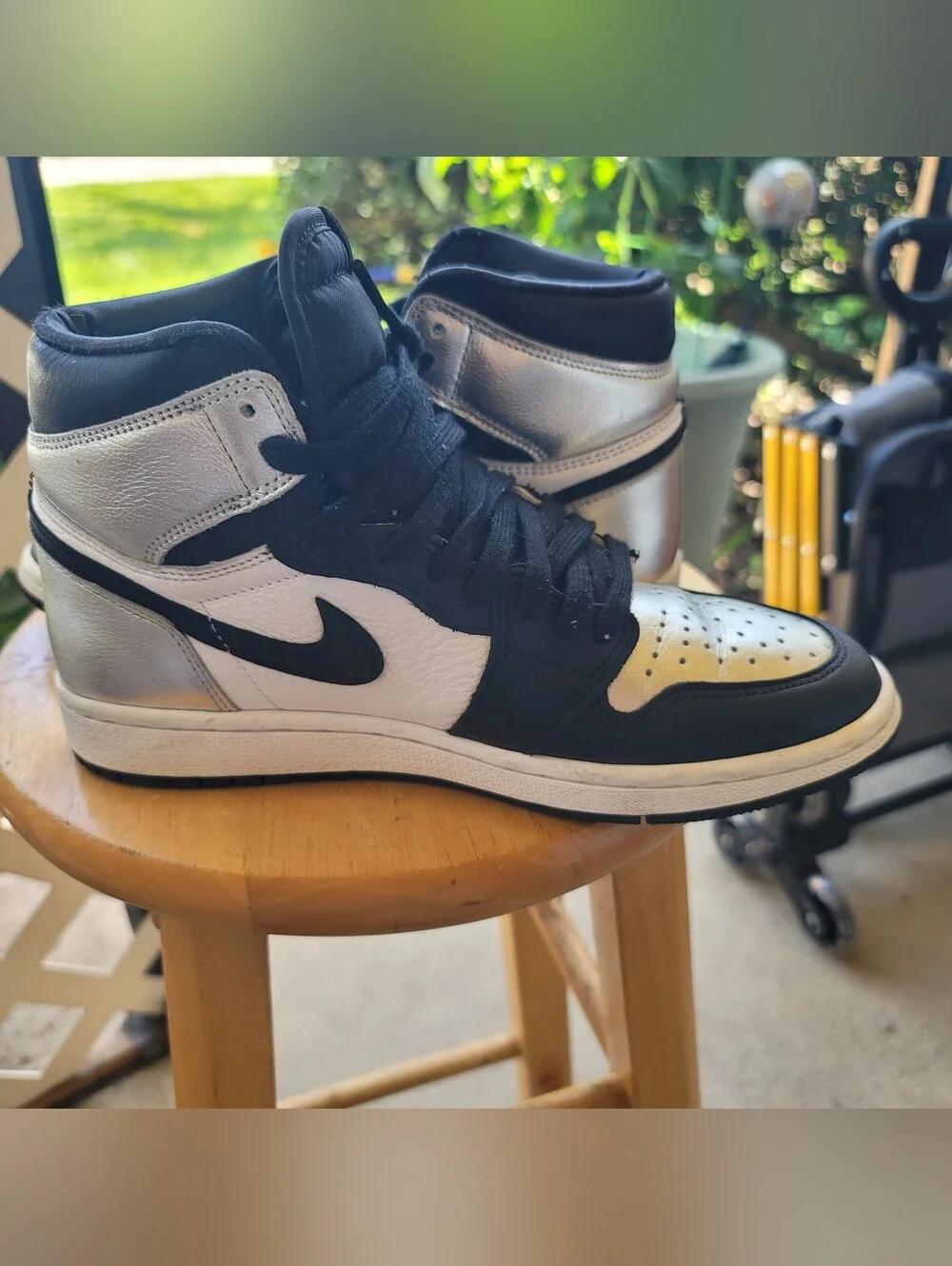 Nike Air Jordan 1 Mid Metallic Silver Sneakers - Black/White. Size 6.5(M)/8(W)